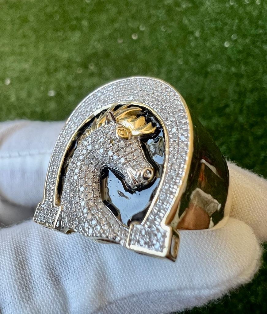 10k Gold Diamond Unicorn Ring, Mans Horse Ring, 0.60CT Diamond Ring Hip Hop Diamond Ring, Horse Ring 12.6 Grams, Gift for Him, Size 10