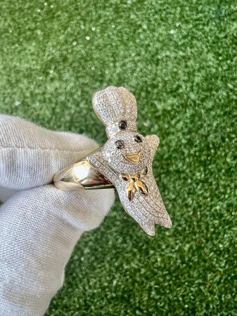 10K Solid Yellow Gold Diamond Ring for Men 1.56 ct Pillsbury Dough Boy Band Ring, Signet Mens Ring, Mens Ring, Statement Ring, Gift for Him
