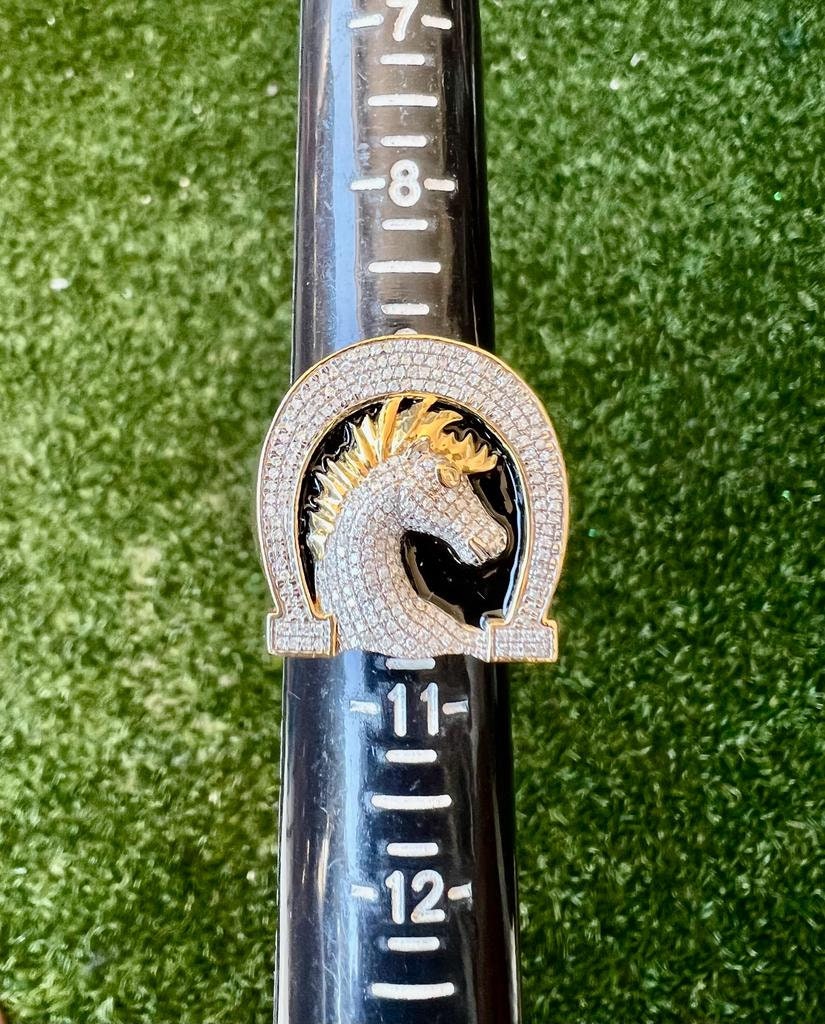 10k Gold Diamond Unicorn Ring, Mans Horse Ring, 0.60CT Diamond Ring Hip Hop Diamond Ring, Horse Ring 12.6 Grams, Gift for Him, Size 10