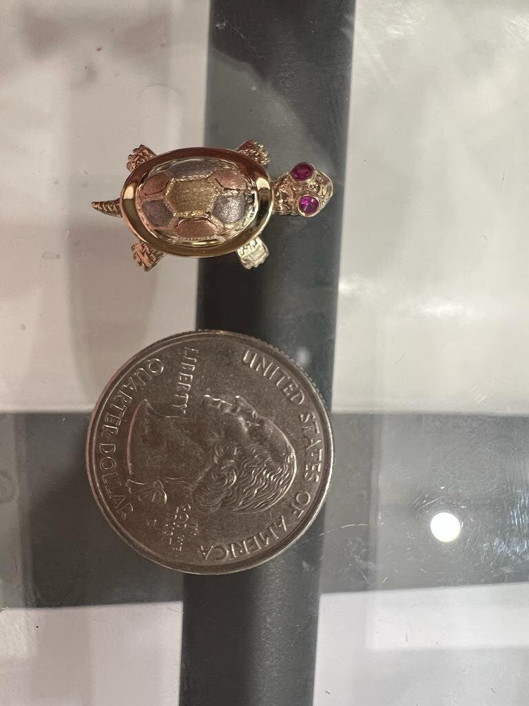 14k 3C Gold Turtle Pendant With 14k yellow Gold Valentino Diamond Cut Chain Necklace Solid Gold Turtle Charm Animal Necklace, Christmas Gift