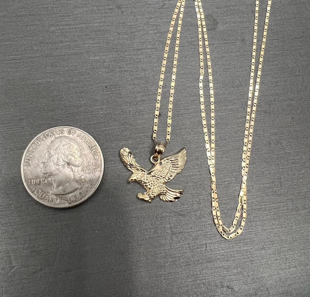 14k Gold Eagle Pendant With 14k Yellow Gold Valentino Chain Necklace for Men and Women. Perfect Gift for Him or Her, Christmas Gift for Him
