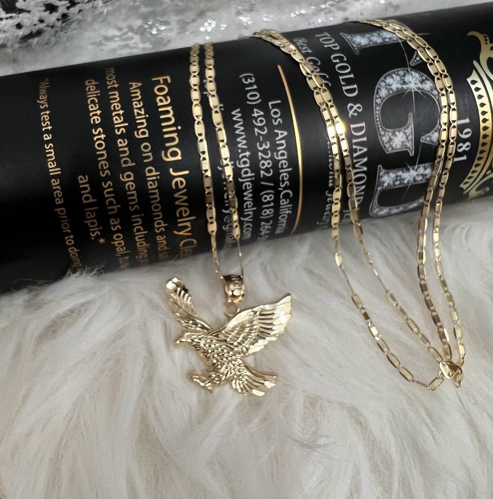 14k Gold Eagle Pendant With 14k Yellow Gold Valentino Chain Necklace for Men and Women. Perfect Gift for Him or Her, Christmas Gift for Him