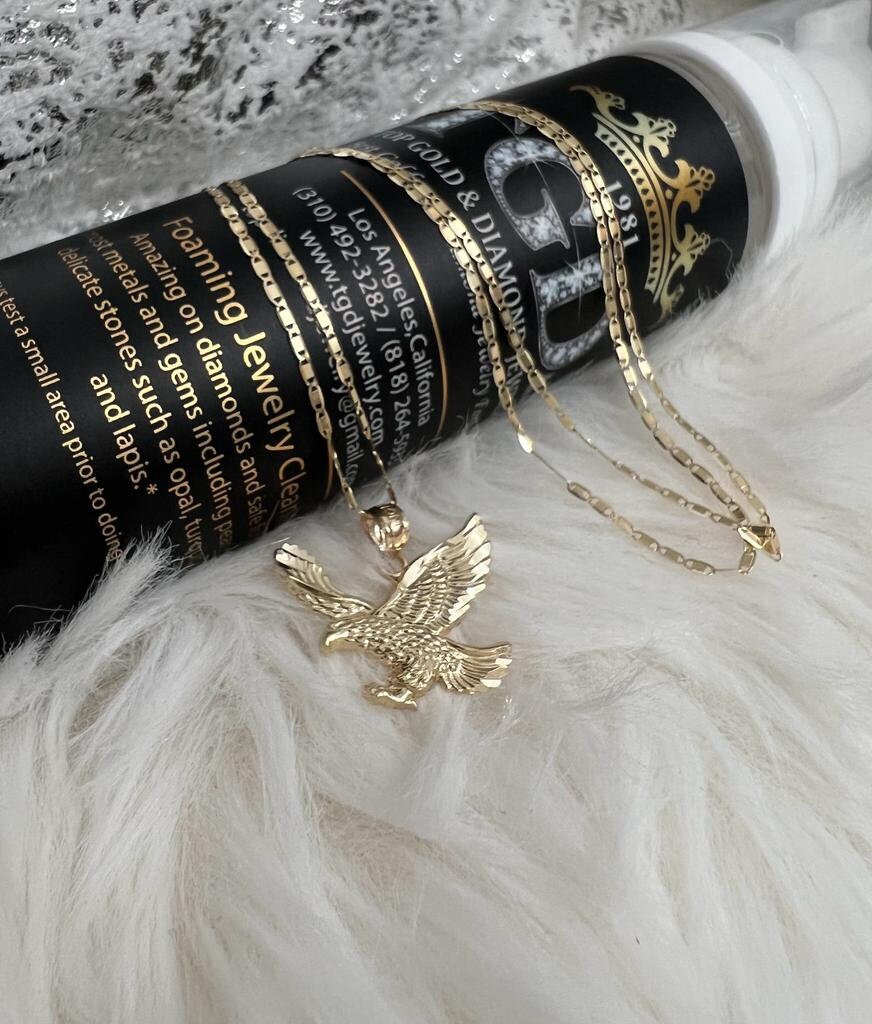 14k Gold Eagle Pendant With 14k Yellow Gold Valentino Chain Necklace for Men and Women. Perfect Gift for Him or Her, Christmas Gift for Him