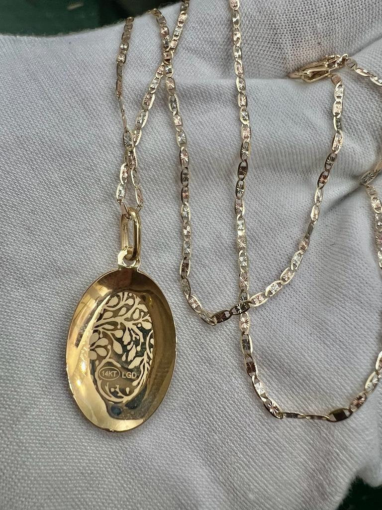 Jesus God Enamel Religious Catholic Oval Charm 14k Yellow Gold Pendant Valentino Diamond Cut Chain Necklace