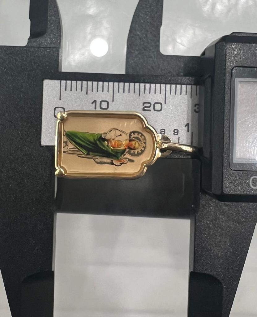 14k Gold St. Jude Enamel Religious Charm Pendant With 14k Yellow Gold Box Chain Necklace, Religious Pendant, Christmas Gift for Him
