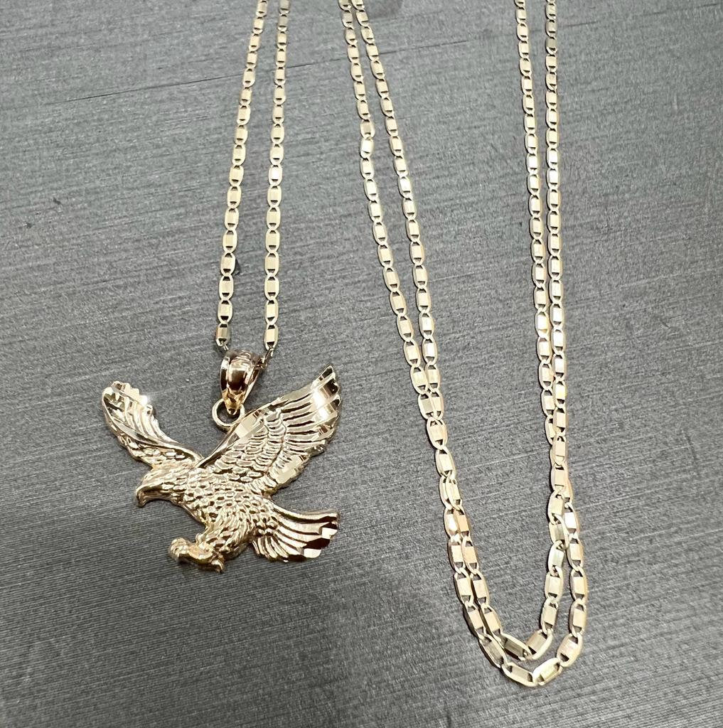 14k Gold Eagle Pendant With 14k Yellow Gold Valentino Chain Necklace for Men and Women. Perfect Gift for Him or Her, Christmas Gift for Him
