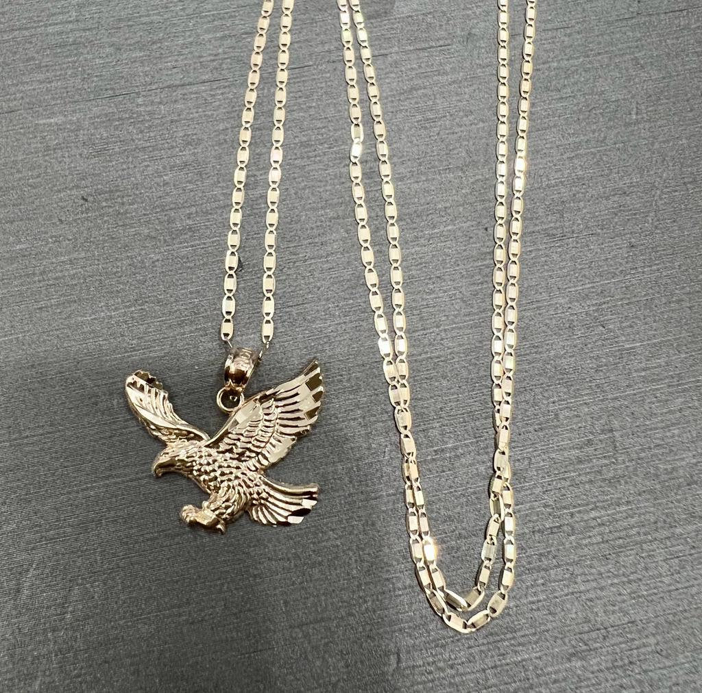 14k Gold Eagle Pendant With 14k Yellow Gold Valentino Chain Necklace for Men and Women. Perfect Gift for Him or Her, Christmas Gift for Him