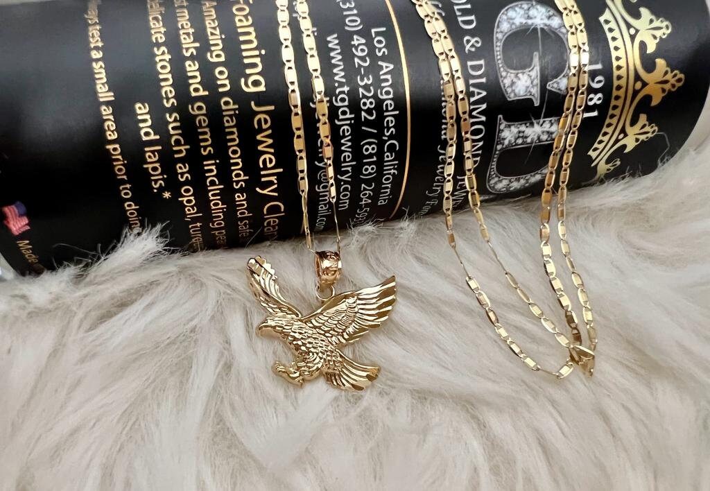 14k Gold Eagle Pendant With 14k Yellow Gold Valentino Chain Necklace for Men and Women. Perfect Gift for Him or Her, Christmas Gift for Him