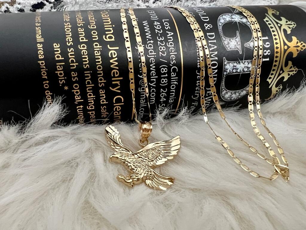 14k Gold Eagle Pendant With 14k Yellow Gold Valentino Chain Necklace for Men and Women. Perfect Gift for Him or Her, Christmas Gift for Him