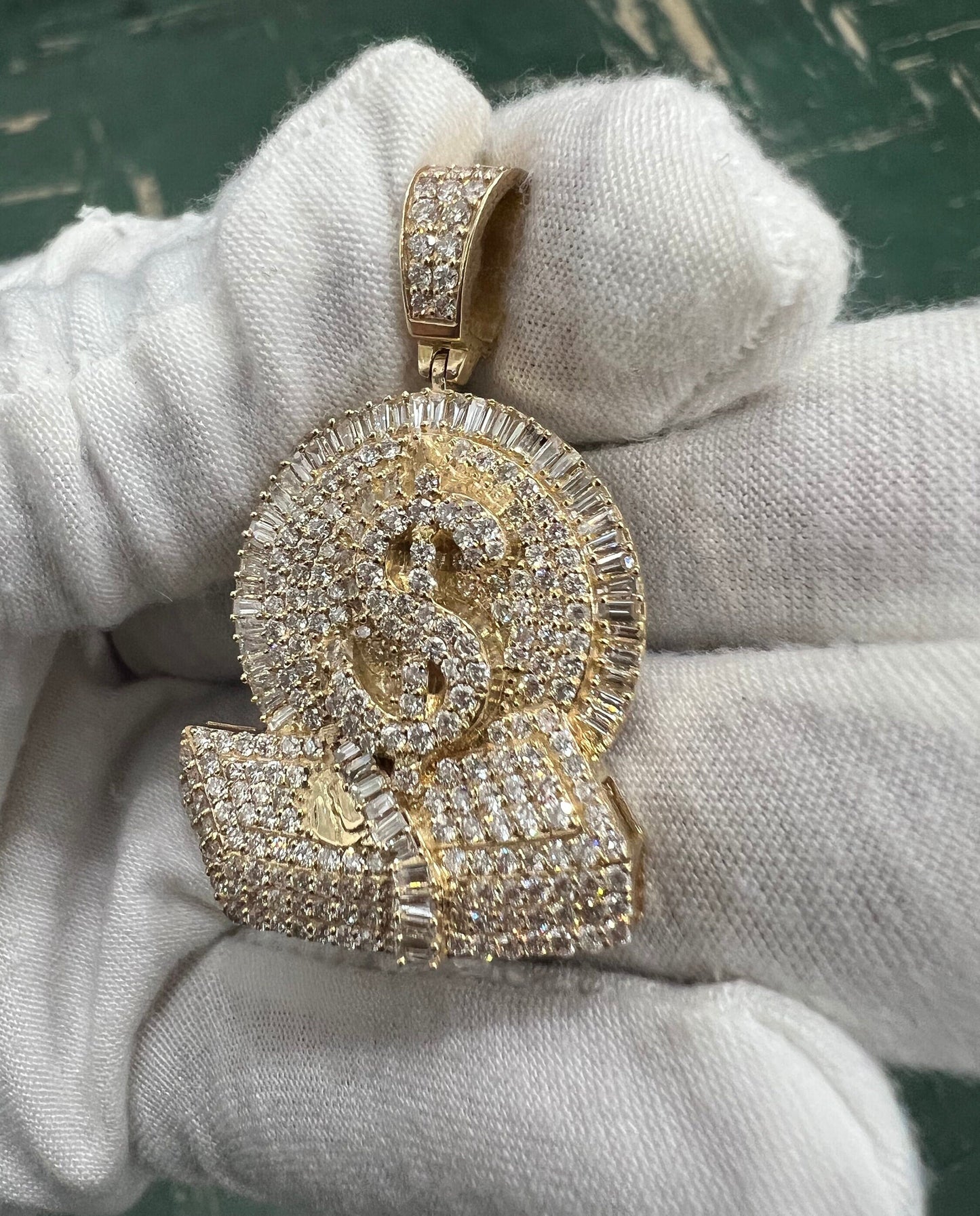 Real Diamond 3.13ct Money Sign with Cash Pendant,10k Yellow gold Money Sign Pendant, Custom Diamond Money Pendant, 14K Solid Gold Pendant