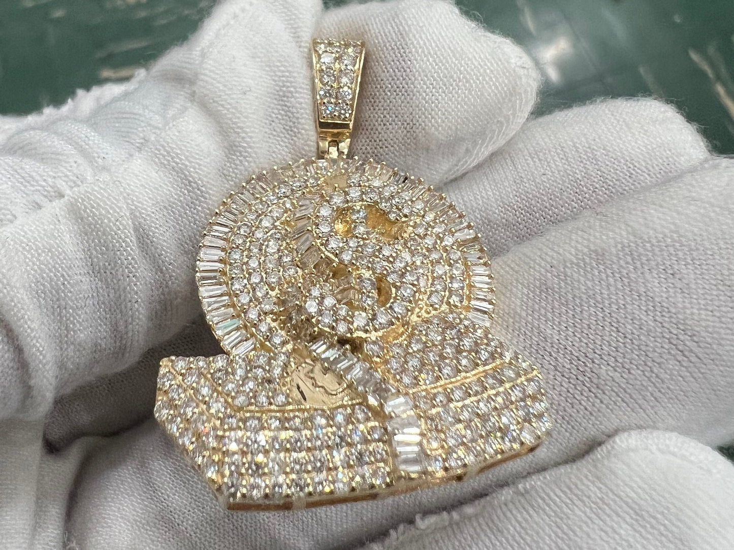 Real Diamond 3.13ct Money Sign with Cash Pendant,10k Yellow gold Money Sign Pendant, Custom Diamond Money Pendant, 14K Solid Gold Pendant