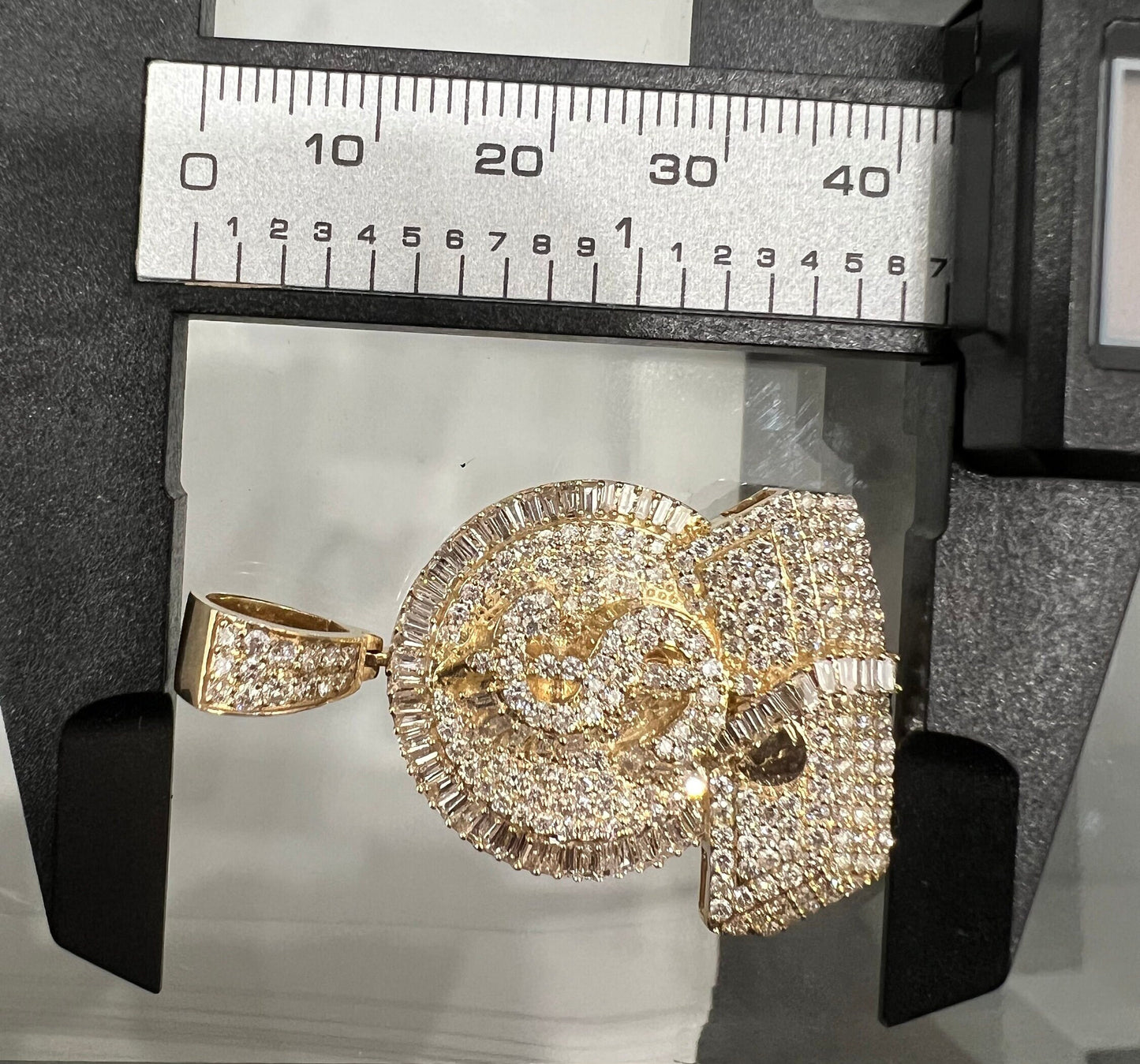 Real Diamond 3.13ct Money Sign with Cash Pendant,10k Yellow gold Money Sign Pendant, Custom Diamond Money Pendant, 14K Solid Gold Pendant