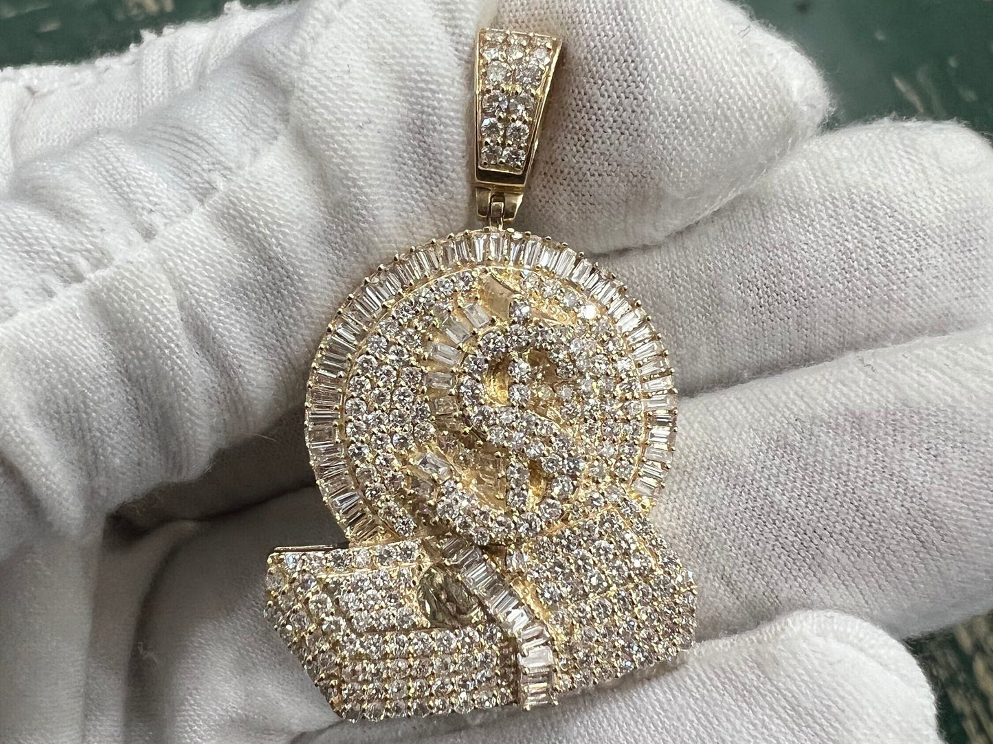 Real Diamond 3.13ct Money Sign with Cash Pendant,10k Yellow gold Money Sign Pendant, Custom Diamond Money Pendant, 14K Solid Gold Pendant
