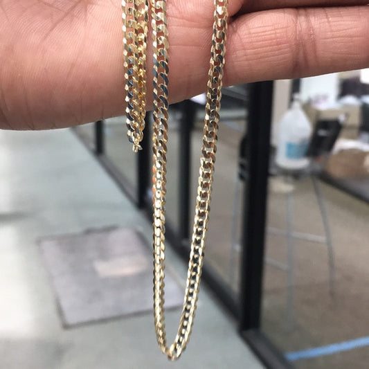 14k Yellow 4 mm Cuban Concave Chain - 24"