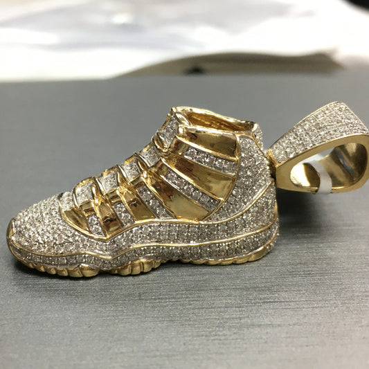 14k Gold Real Diamond Mens Jumpman Jordan Shoe Pendant