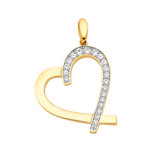 14K Yellow Gold Cubic Zirconia Heart Pendant