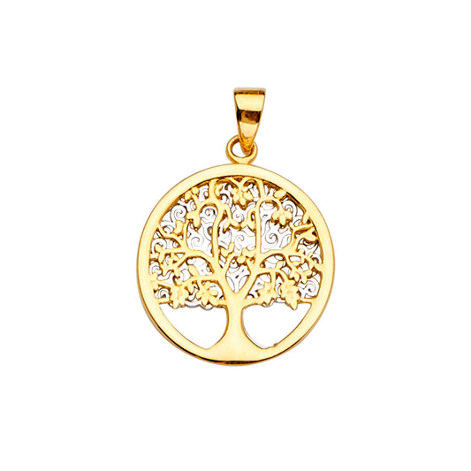 14K Two Tone Gold Tone Family Tree Pendant