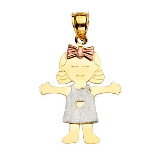 14K Tri Color Gold Girl Pendant