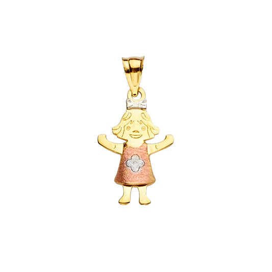 14K Tri Color Gold Girl Pendant