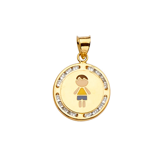 14K Yellow Gold Cubic Zirconia Enamel Boyl Pendant
