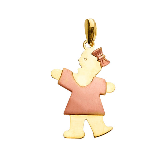 14K Two Tone Gold Girl Pendant