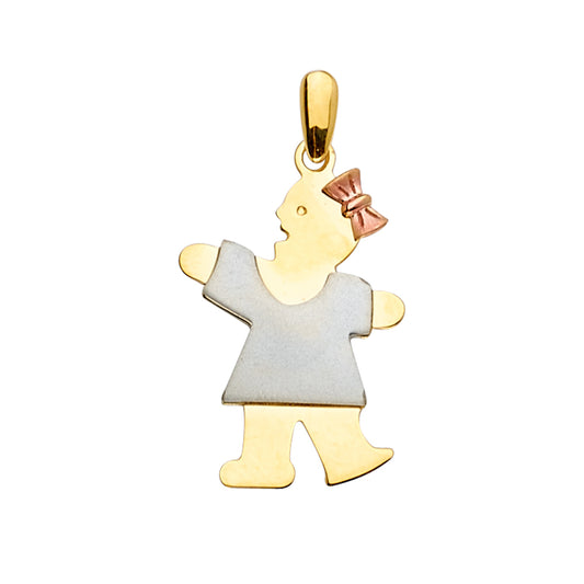 14K Tri Color Gold Girl Pendant