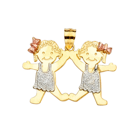 14K Tri Color Gold Girl-Girl Pendant
