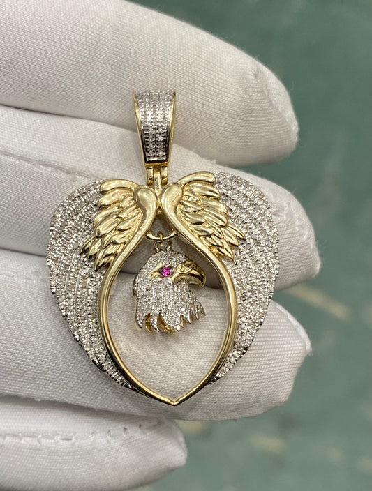 Daimond Angel wing 10k yellwo Gold Angel Wings with Egale 0.41 Ct Diamond Charm Pendant, Angel wing Diamond pendant. Angel  wing Egale