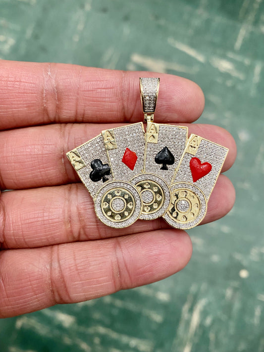 Diamond Aces Poker Cards 10k Yellow Gold Diamond 4 Aces Poker Cards 1.09ct Diamond  Pendant - Four Playing Necklace Charm Pendant  blackjack