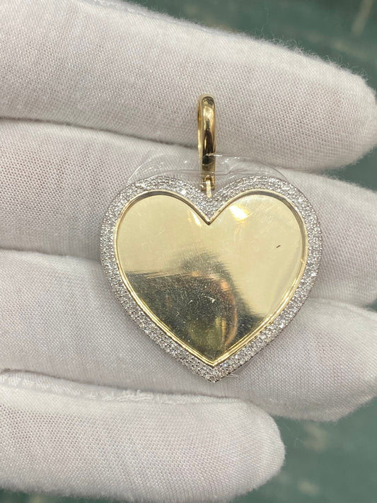 10K Yellow Gold 0.47 Ct  Diamond Heart Picture Memory Frame Pendant Charm Diamond Heart Memory Pendant