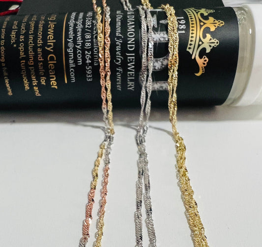 14k Singapore Chain - Gold Yellow/ White / Tri Color 1.8mm Singapore Chain Necklace with Lobster Claw Clasp