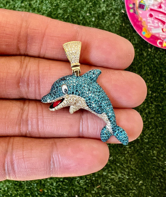 Diamond Dolphin- 10K Yellow Gold Beautiful custom made Diamond Dolphin pendant charm,Dolphin charm,real genuine diamonds 2ct
