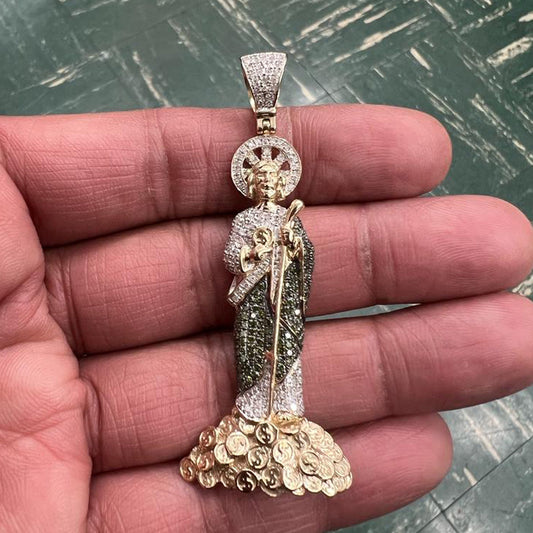 St. Jude San Judas Tadeo Diamond Pendant in Micro-Pave-Setting, 10k White Gold - Patron Saint Catholic Spiritual Jewelry, Gift for Himd