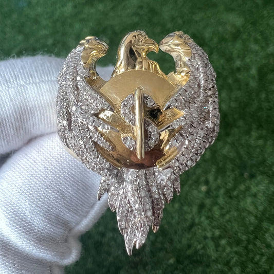 10K Yellow Gold Double Headed Eagle Ring, Diamond Ring Men, Men's Diamond Rings, Men Signet Ring, Eagle Ring, Double-headed Eagle Jewellery