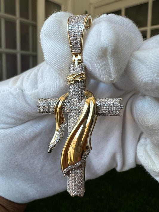 0.44 ct Diamond Pendants for Men, Men's Jesus Cross Designer Pendant, 10k Yellow Gold Jesus Cross Pendant, Religious Cross Pendant for Him