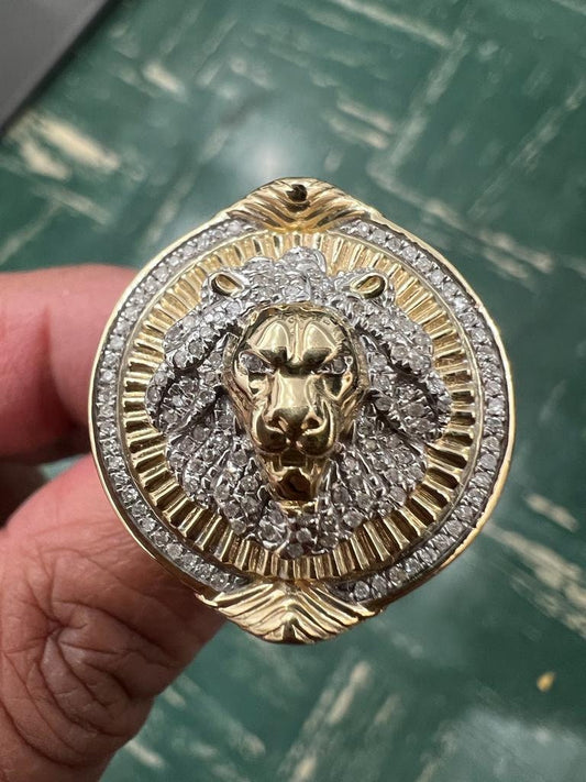 Men's Lion King Head Crown Face Ring, Real Genuine Diamond 0.92 Cwt. 10kt Yellow Gold, Designer Big Ring, Men's Ring 12 Grams, Size - 10