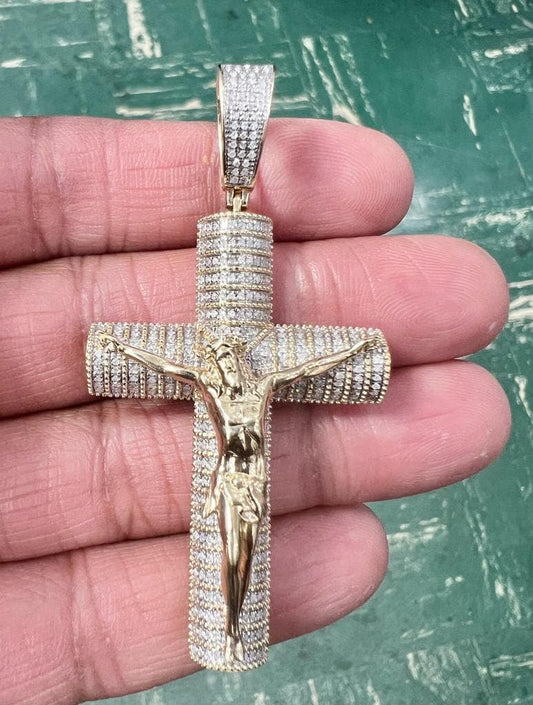 Mens Diamond Cross Jesus Christ Pendant 10K Gold .67CT Diamond Cross Religious Charm Pendants, Crucifix Cross Pendant, Baptism Gifts for Him