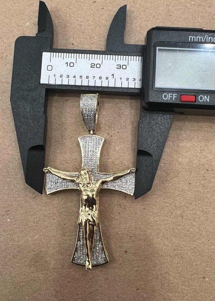 Men Nugget Cross Crucifix Jesus Christ Pendant, 10K Gold .48 CT Diamond Cross Religious Charm, Crucifix Cross Pendant, Baptism Gifts for Him