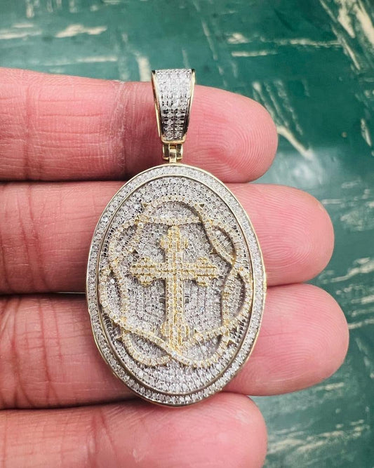 Men Medallion Cross Crucifix Jesus Christ Pendant, 10K Gold 0.86 CT Diamond Cross Religious Charm, Crucifix Cross Pendant, Gift for Him
