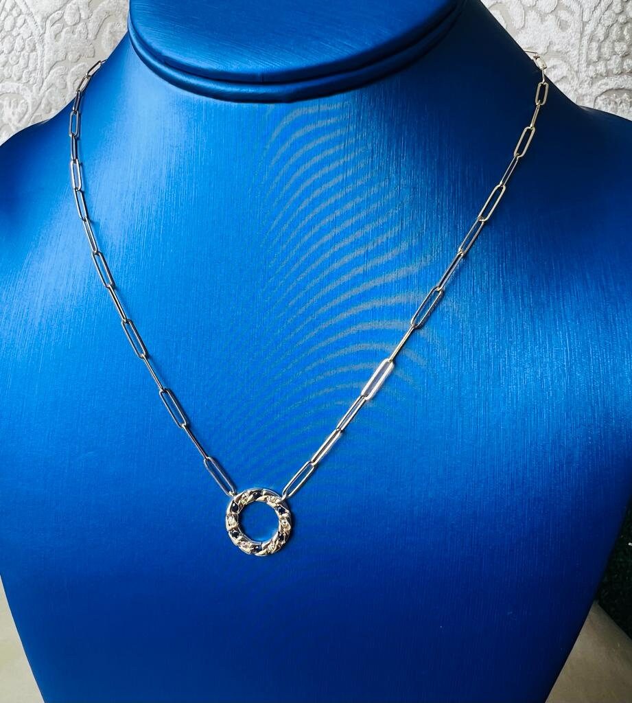 0.35 ct Sapphire Diamond Circle of Life Pendant Necklace, 14k Gold Diamond PaperClip Link Adjustable Chain Necklace for Women | Pav Setting