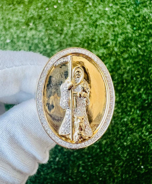 10k Solid Yellow Gold Diamond Grim Reaper Men's Rings, Religious Faith Inspiration Jesus Mens Diamond Ring 0.40ct 16.5 Grams Size 10