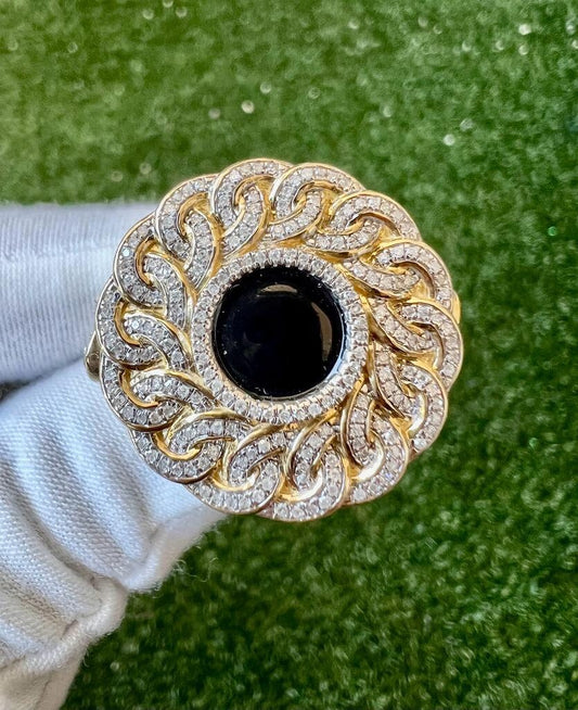10K Mens Black Onyx & Diamond Finger Ring, Yellow Gold Pinky Men's Ring Band .60Ct 11.5 Grams, Size 10, Mens Diamond Link Ring Gift for Him