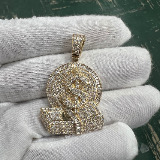 Real Diamond 3.13ct Money Sign with Cash Pendant,10k Yellow gold Money Sign Pendant, Custom Diamond Money Pendant, 14K Solid Gold Pendant